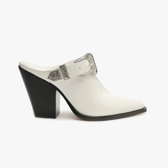 SCHUTZ Jeane Leather High Heel Mule, White, Silver Western Buckle, Size 6.5 - Picture 1 of 6